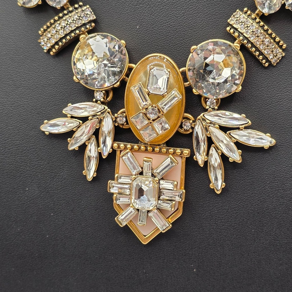 J. Crew Statement Crystal Bib Necklace Gold Tone Multi-Gem Sparkle Chunky Used - Picture 6 of 10